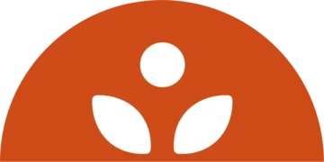 Orange semicircle icon with white leaf and circle symbols representing food supplier growth, sustainability, and wholesale distribution.