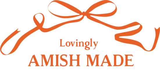 Orange ribbon logo with bow for Lovingly Amish Made food brand, emphasizing handcrafted quality for food suppliers and wholesalers.